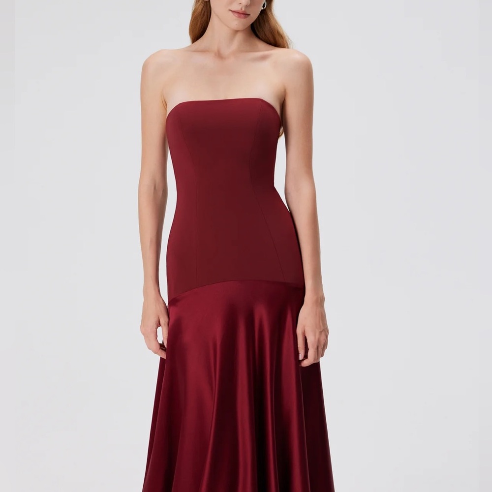 Aura Strapless Gown - Red Berry Burgundy